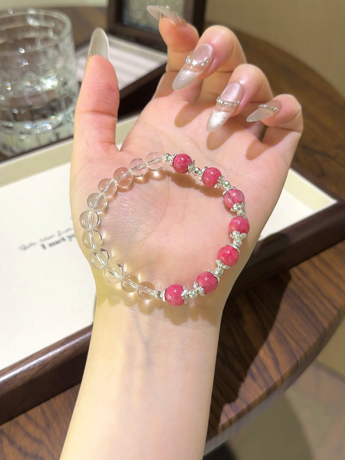 ▫️▪️ Rose stone white crystal bracelet